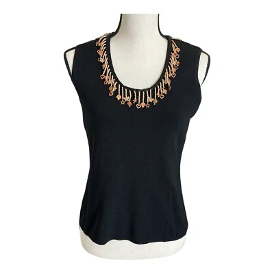 Joseph A. Camisa sin mangas elástica con cuello redondo con cuentas negras talla X-grande Foto 1 de 4