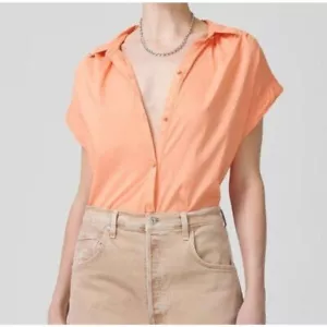 Blusa Camisa Top Citizens Of Humanity Penny Manga Corta Buttondown Mediana Melocotón - Imagen 1 de 8