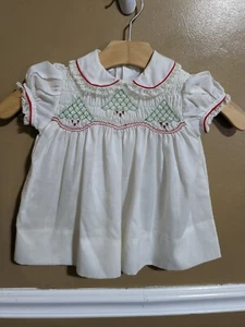 Vintage Polly Flinders handgesmoktes Kleid Größe 18 Monate mit Unterhose Weihnachten - Bild 1 von 7