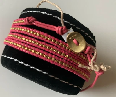 NUEVO Brazalete Chan Luu Envolvente Pepitas Doradas con Cuero Rosa 5 Pulseras Envolventes Foto 1 de 4