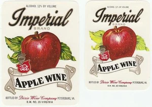 2 Imperial Brand Apple Wine Vintage Labels Dixie Wine Co. Petersburg, Virginia - Picture 1 of 1