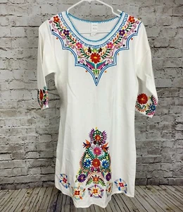 XXS Juniors Pequeña Túnica Campesino Mexicano Vestido 100% Algodón Manta Por Arriba Rodilla - Imagen 1 de 4