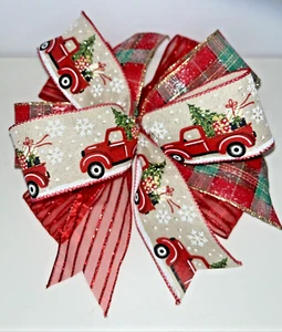Piccolo Camion Rosso Ghirlanda Natalizia Fiocco Lanterna Albero Swag Fiocco Fatto a Mano 11" Nuovo - Foto 1 di 4