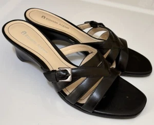 Etienne Aigner E-Gogether Black Low Heel Strappy Slip On Shoes Sandals 7.5M - Picture 1 of 12