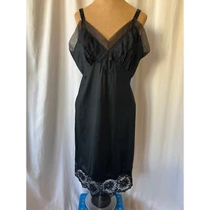 Vintage 50s Movie Star black nylon slip dress lace chiffon lingerie lounge wear - Picture 1 of 10