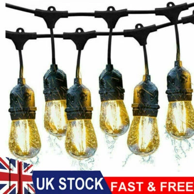 49FT Festoon Outdoor String Lights Mains Powered S14 LED Bulbs Garden Light E27