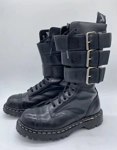 GRIP-FAST Black Triple 3 Buckle Steel Toe Combat Boots Sz US Women’s 6 Uk Size 4 - Picture 1 of 17
