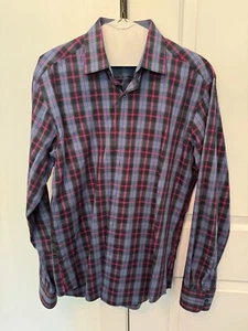 Bugatchi Uomo Men's plaid dress shirt Size M Cotton long sleeve Pink/Blue Shirt - Picture 1 of 7