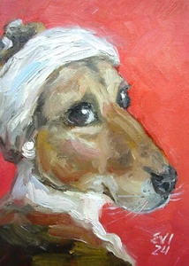 Dog Original Oil Painting Animal Wall art Dog Wall Decor Canvas board 5x7 inches - Picture 1 of 3