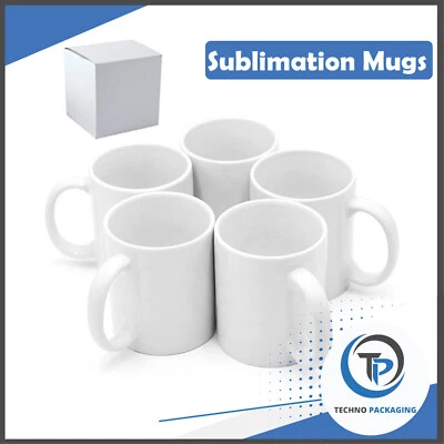 TECHNOPACKAGING Sublimation Mugs 11oz 36 White Large Handle ORCA Coated Heat Press +Gift Boxes!!