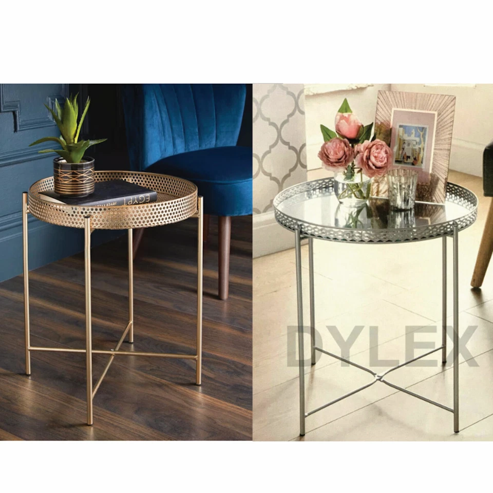Tray Metal Coffee Table With Removable Tray Top Gold & Silver Mirror Tray - Image 1 of 4