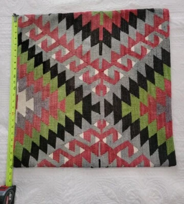 New Kilim Lge Pillow Cover Boho Hand Woven Front 100% Cotton Back Turkey 24×24 - Image 1 of 4