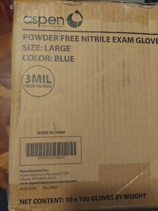 Aspen Nitrile Gloves Large - Case - 10 Boxes - 3ML - Blue - Picture 1 of 3