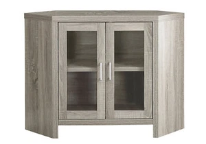 Dark Taupe Corner Tv Stand Console Cabinet With glass Doors 42" L - Picture 1 of 4