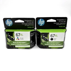 2 Genuine HP 67XL Black Ink & Tri-Color Cartridge Combo Exp 2026 NEW - Photo 1/3