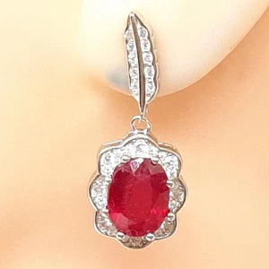 World Class 4.30ctw Ruby & White Sapphire 925 Sterling Silver Dangle Earrings - Picture 1 of 4