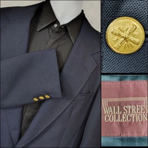 Wall Street Sport Mantel Blazer Herren 42 L Navy mit Goldknöpfen Portly Made In USA - Bild 1 von 14
