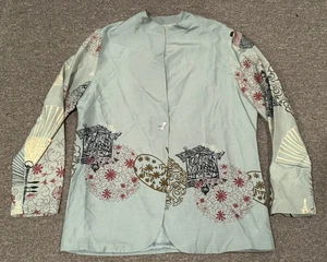 Harari Seide & Leinen Hemd Bluse Gr. M Print asiatisch Langarm Knopf - Bild 1 von 6