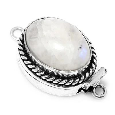2 Pcs Moonstone Gemstone Box Clasp 1 Strand Antique Silver Plated - Image 1 of 3