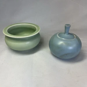 Chinese Celadon Porcelain Pieces Green Bowl Blue Lidded Incense Burner - Picture 1 of 24