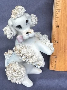 Spaghetti Pudel Figur 4,75" MCM Blauton stehend rosa Schleife - Bild 1 von 10