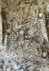 Panel de tela interior algodón fruta pájaro floral vintage ~ azul suave verde marrón - Imagen 1 de 8