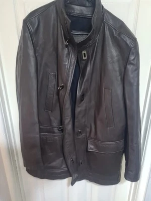 80s 90s Salvatore Ferragamo Brown Men's Leather Jacket Size Xxl Zip Lining Lamb - Image 1 of 4