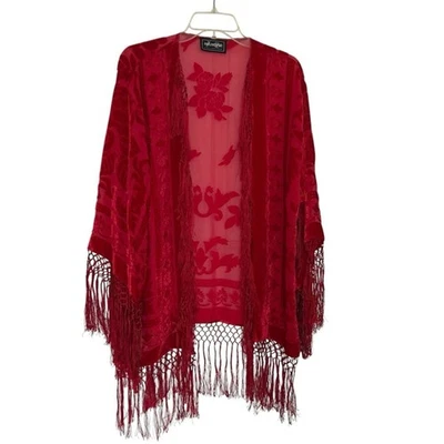 Maya Matazaro Red Velvet Kimono Jacket Hand Dyed Short - Image 1 of 4