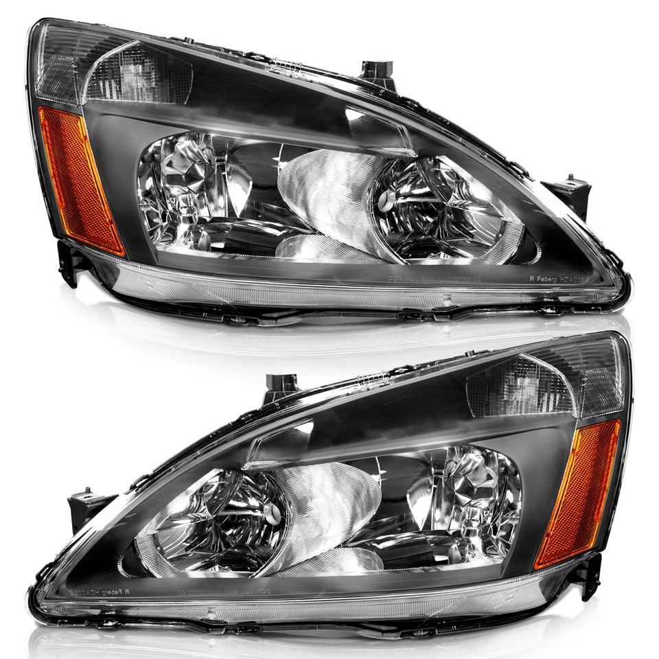 Pair Headlights For 2003-2007 Honda Accord 2/4Dr Black Headlamp, w/o Bulbs Foto 1 de 4