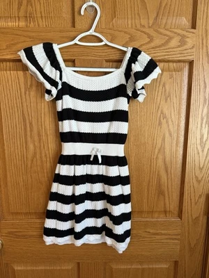 Vestido Janie And Jack Crochet Niñas Talla 10 Negro/Blanco Rayas Clásico Vacaciones Foto 1 de 4