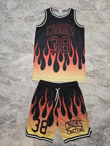 Crooks And Castles Flames Basketball Jersey And Shorts Set Mens Sz Large  - Picture 1 of 10