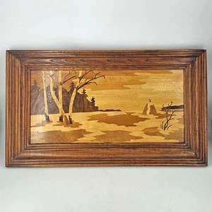Vintage Holz Intarsien Kunst Wandbehang Bild gerahmt signiert - Bild 1 von 6