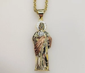 Colgante San Judas Chapado en Oro Collar de Cadena de 3 mm Oro San Judas Dije Cadena Hombres - Imagen 1 de 7