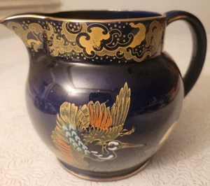 Vintage 1920s HH&G Ltd England Hand Painted Blue GOLDEN MOON Pitcher - Picture 1 of 5