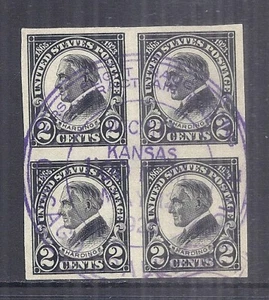 1923 US SC 611, Harding Imperf Block of 4 w/ First Flight Cancel, 1926 Kansas - Picture 1 of 2