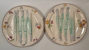 Paar französische Spargel Majolika 10" Teller, Blumen: Longchamp Pompadour - Bild 1 von 10