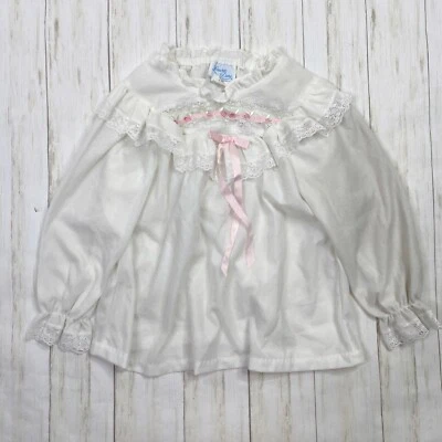 Camisa para dormir vintage de encaje de franela blanca talla 8 Laura Dare para niñas Foto 1 de 4