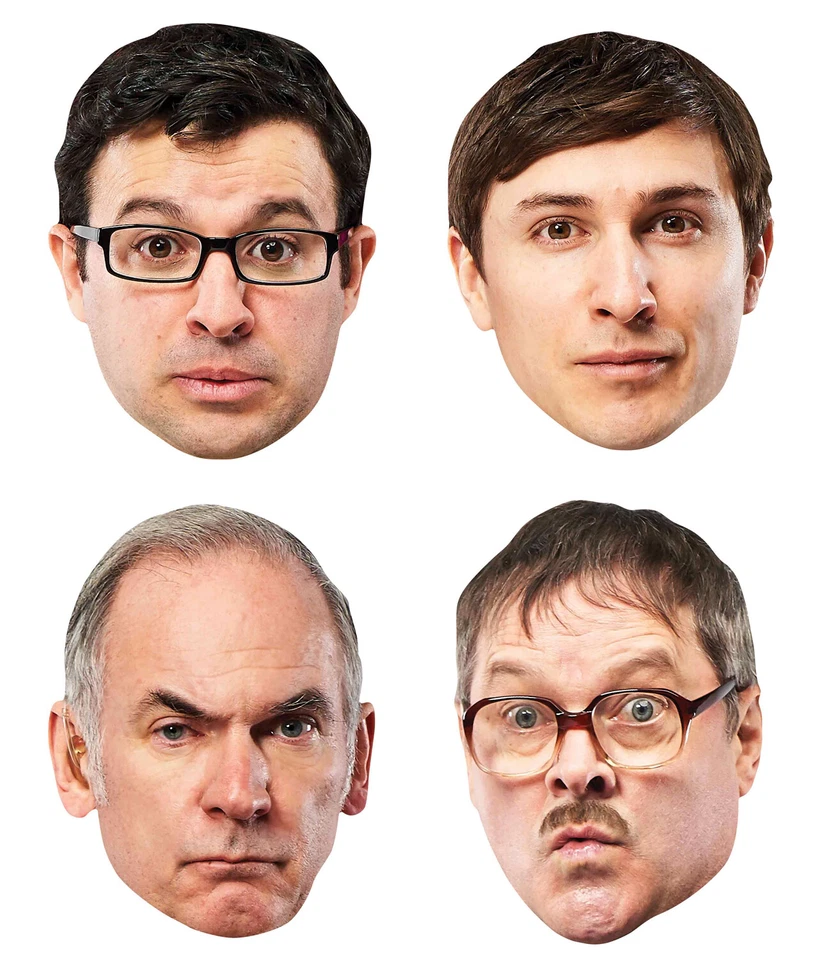 STARSTILLS CUTOUTS AND MASKS Friday Night Dinner Official 2D Card Party Face Mask 4 Pack Jim Adam Jonny