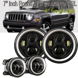 Pair 7" INCH LED Headlight Hi/Lo DRL +4" Fog Light Lamp Kit for Jeep Wrangler JK - Picture 1 of 12
