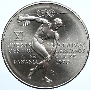 1970 PANAMA Olympic Games GREEK DISC THROWER ATHLETE Silver 5 Bolvr Coin i107715 - Picture 1 of 3