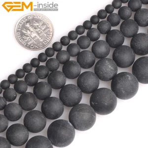 Natural Gemstone Black Tourmaline Round Frost Matte Beads For Jewelry Making 15" - Picture 1 of 27