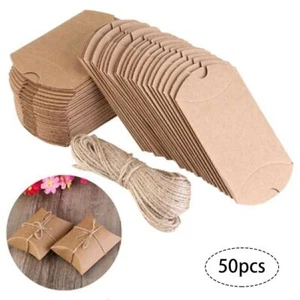 50pcs Weihnachten Candy Geschenkbox Tasche Kissen Gefallen Kraftpapier Party - Bild 1 von 11
