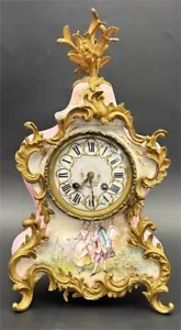 Signed Vintage Jacob Petit French Porcelain Mantel Clock – Ornate Rococo Design - Picture 1 of 20