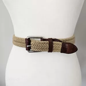 POLO RALPH LAUREN 40-44" Mens Beige Leather Tab Rope Woven Belt, Sz L Nautical - Picture 1 of 10