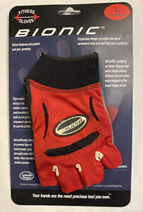 New Bionic Women's Stable Grip Half Finger Fitness Gloves Pair Red Black Large L