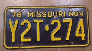 MISSOURI License Plate 1978 Y2T-274 Man cave, chevy ford dodge, Hobby - Picture 1 of 2
