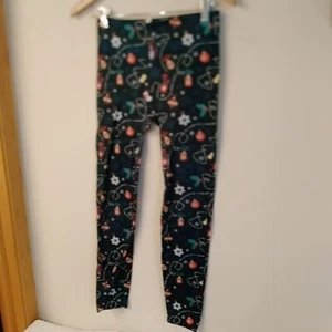 Christmas fleece lined leggings green w/ornaments S/M polyester spandex - Picture 1 of 5