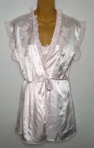 Intimo Donatella Babydoll Nightie Robe Set Small Pink Satin Lingerie Lace Sheer - Picture 1 of 10