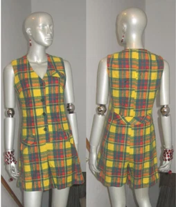 VTG Rare Colorful Multicolor MOD GoGo Tartan Playsuit ROMPER Playsuit Size 11 - Picture 1 of 5