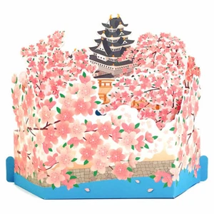 Cherry Blossom Pop-Up Greeting Card with White Castle 3D Floral Card - Picture 1 of 5